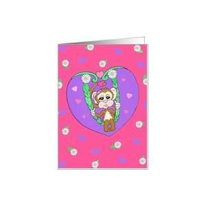  Swinging Love Monkey daisy and heart background Card 
