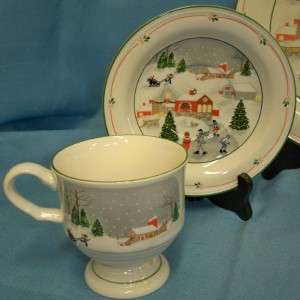 Sango Silent Night Christmas Dinnerware 1 Dinner Plate & 1 Footed Cup 