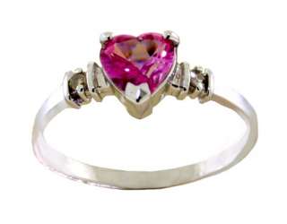   Gold Ring Natural Pink Topaz Heart Gem & Real Diamonds size 7 Sizeable