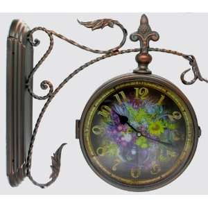   Double Sided Clock Antique Style Foral Pattern Design: Home & Kitchen
