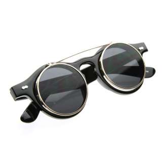 Small Retro Steampunk Circle Flip Up Glasses / Sunglasses  