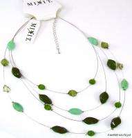 MixIt Brand MIX IT 4 Strand Multi GREEN BEAD Silver Tone Wire NECKLACE 