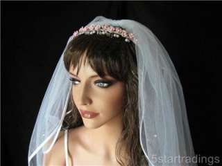 Wedding Tiara Crown Headband Pink Rose Flower Girl 9039  