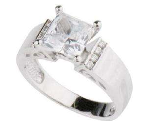 Epiphany Platinum Clad Sterling Silver Diamonique Princess Cut Ring 8 