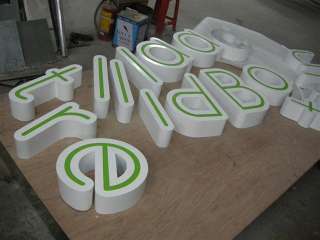   Acrylic LED Sign Letters Green Face White return Commercial Signage