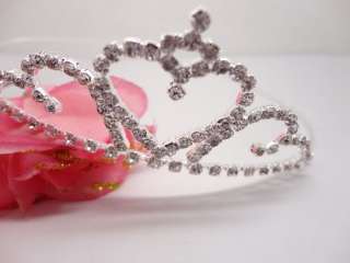 Silver Plated Rhinestone Heart Crown Tiara Headband  