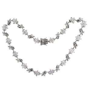   Silver Flowering Vine Necklace with White CZ Size 16 Jewelry
