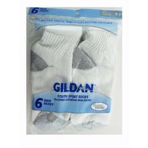  Gildan White with Grey Colored Heel and Toe Youth Sport Ankle Socks 