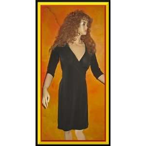   Secret 3/4 Sleeve Black Jersey Dress Size Medium 