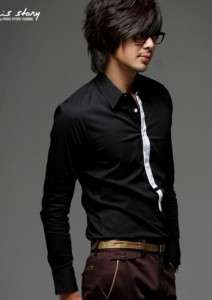 Japan Korean Men Fashion Long Sleeve Fake Tie Button Sh  