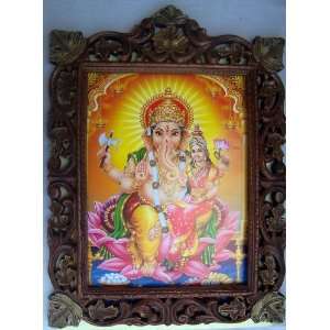 Lord Ganesha with Maa Laxmi Poster Painting in Wood Craft hand Crafts 