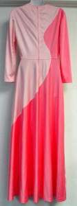 vtg VINTAGE 60s 70s 2 TONE hot pink BABY PINK disco EVENING GOWN dress 