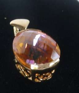 SHIMMERING 14K YELLOW GOLD 8.80 CT IMPERIAL TOPAZ PENDANT~FILIGREE 