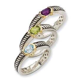 Shey St.Silver 14k Gold Topaz Amethyst Stackable Rings  