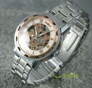 Mens Skeleton Automatic Self Winding Mechanical Stainless Steel Wrist 