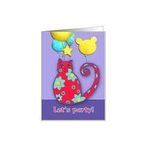  childrens party invitation, cool cat, balloons Card: Toys 