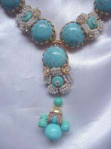   HAGLER Necklace Earrings Demi Set TURQUOISE & SEED PEARL  