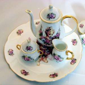 Miniature Tea Set 10 Piece Porcelain Angel Cherub Pattern MIB  