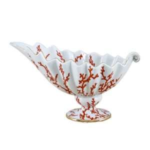 Corals and Shells Pattern Collectible Seashell Basin Bowl, 13L x 6.5W 