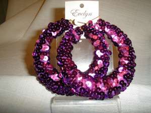 LARGE 4 INCH SEQUIN BEADED HOOPS ASSORTED COLORS  