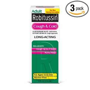  Robitussin Cough & Cold Long Acting, 4 Ounce Boxes (Pack 