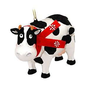 Black and White Cow with Red Scarf Ornament