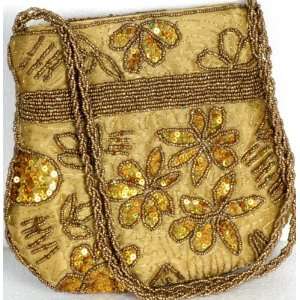    Golden Handbag with Sequins and Embroidered Beads 