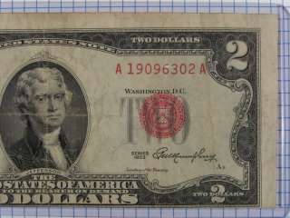 1953 Two Dollar Red Seal Off Center Grades Very Good Serial 