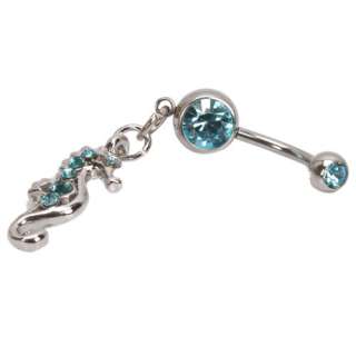 Blue Rhinestone Seahorse Style Barbells Navel Belly Button Ring Body 