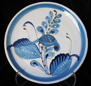 Vintage Tonala Mexico AM Mexican Pottery SALAD PLATE 8in. Bird Flowers 