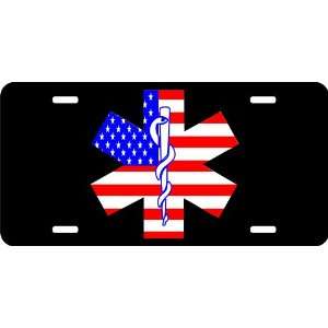  Star of Life U.S. Flag Auto License Plate Black 