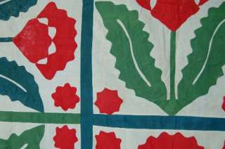 1870s Red & Green Coxcomb Applique Antique Quilt Top!  