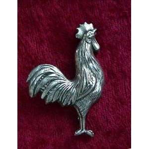  Crowing Rooster Pewter Pin or Brooch   Solid Pewter 