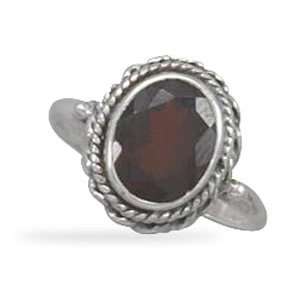   Sterling Silver Faceted Garnet Ring with Rope Edge / Size 9 Jewelry