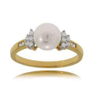Cultured Pearl Ring in 14K Yellow Gold   Diamond Accent