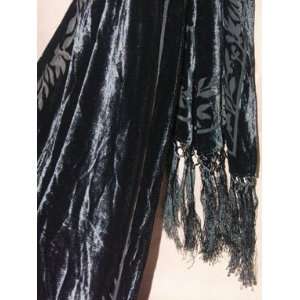  LIZ CLAIBORNE Rayon & Silk Wrap, Black Scarf with Leaf 