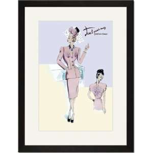 Black Framed/Matted Print 17x23, Dressy Evening Suit with Hat and Veil 