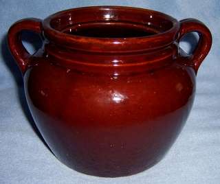 Old vtg pottery BROWN glazed BEAN POT USA no lid vase  