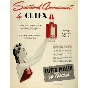 1941 Ad Porous Cutex Riot Red Nail Polish Bottle Beauty Shades Colors 