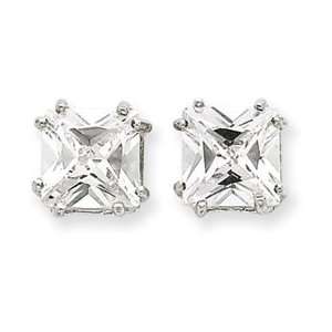  Sterling Silver Princess CZ Stud Earrings: Jewelry