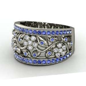 Daisy Chain Ring, 14K White Gold Ring with Diamond & Sapphire