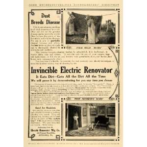  1909 Ad Electric Renovator Mfg. Co. Invincible Vacuum 