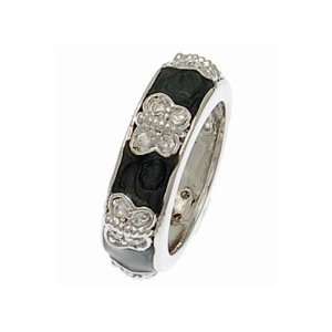   Overlay Black Enamel Ring With Heart Design Made Of CZ Stone Jewelry