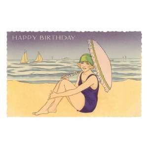  Happy Birthday Beach Girl Premium Poster Print, 12x18 
