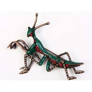   Rhinestone Mantis Insect Bug Brass Tone Fashion Brooch Pin Jewelry
