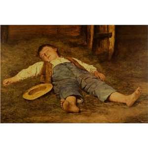  Boy Sleeping in the Hay by Albert Anker, 17 x 20 Fine 