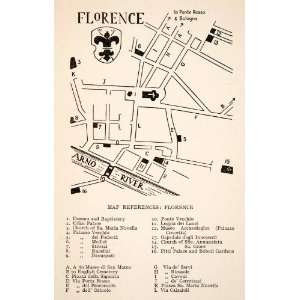  1928 Print Map Florence Italy Europe City Arno River Ponte 