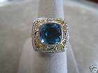 Diamond and Blue Topaz Ring WG YG 14k Almost 3 cts.