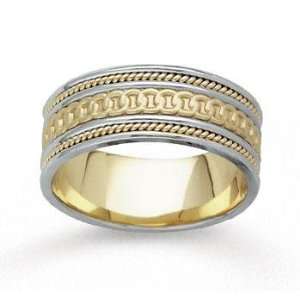  14k Two Tone Gold Rings Milgrain Hand Carved Wedding Band 