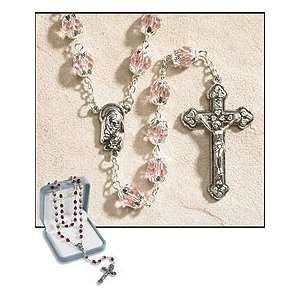 October (Rose) Double Capped Birthstone Rosary   25 L, 1.75 Crucifix 